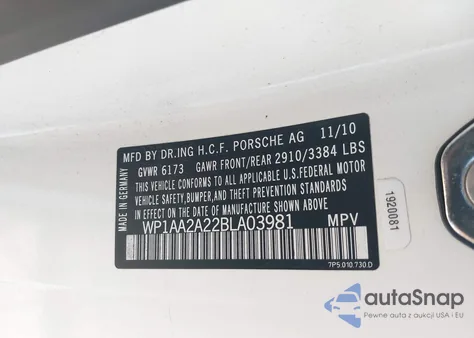 2011 Porsche Cayenne from USA, damaged, VIN WP1AA2A22BLA03981